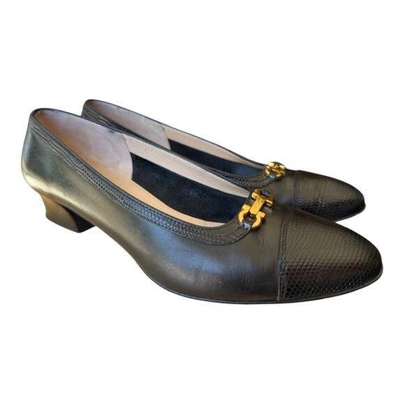 Vintage Salvatore Ferragamo Gancini Heel Lizard Cap Toe Women size 5.5 B - Picture 2 of 10